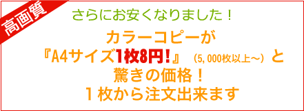 『A4サイズ1枚8円!(5,000枚以上)と驚きの価格!1枚から注文出来ます。