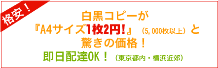 『A4サイズ1枚』(5,000枚以上)と驚きの価格!1枚から注文出来ます。即日配(東京都内・横浜近郊)達OK!