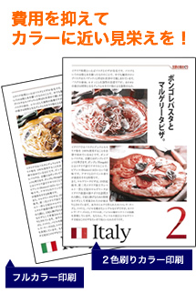 費用を抑えてカラーのような仕上がり。2色刷りカラー印刷のサンプル